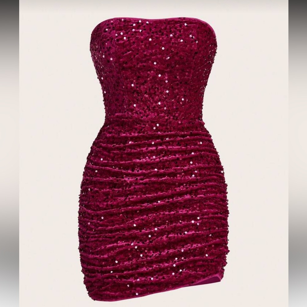Sequin Ruched Mini Dress in Burgundy